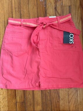 French Cuff Skort with Tie Belt in Coral Pink